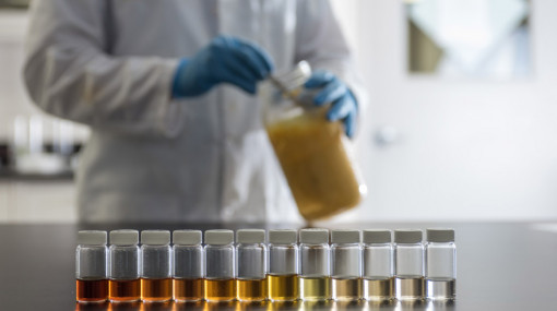 Scientist in a lab with cannabis oil