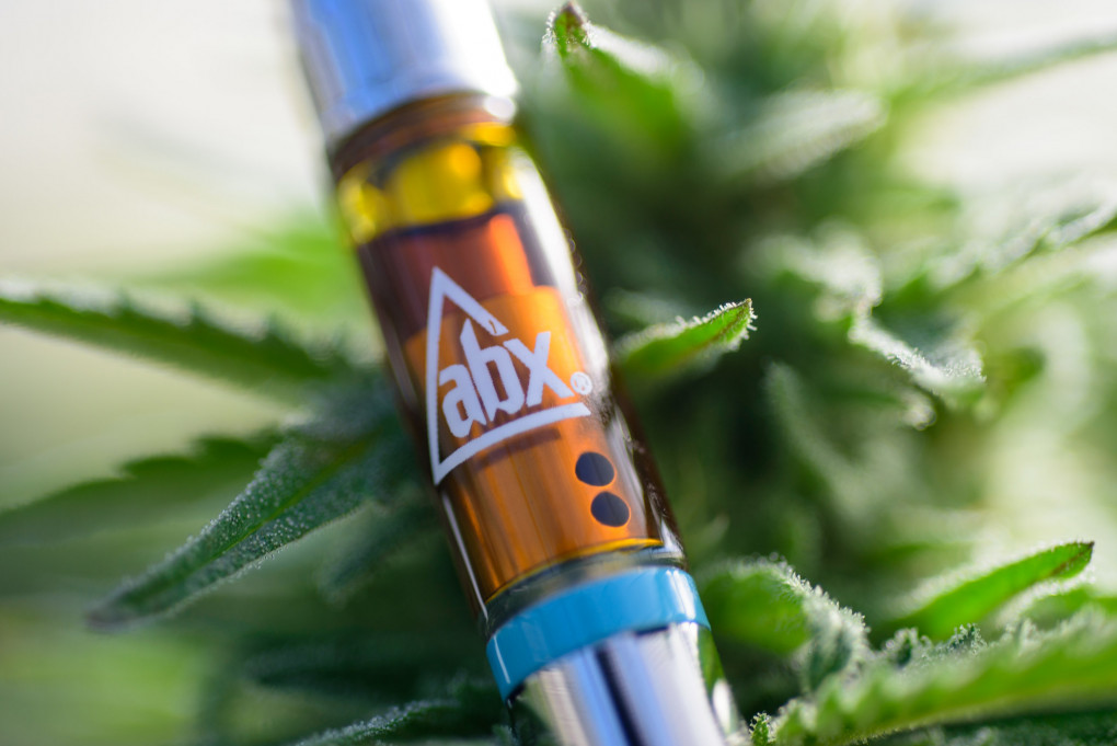 Close up of an ABX cannabis oil cartridge