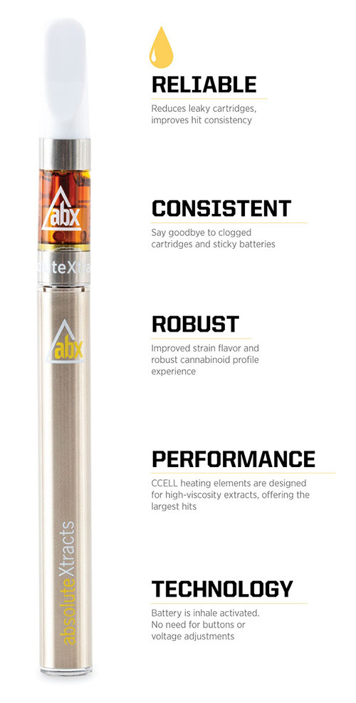 ABX vape cartridge with a CCell battery in a case
